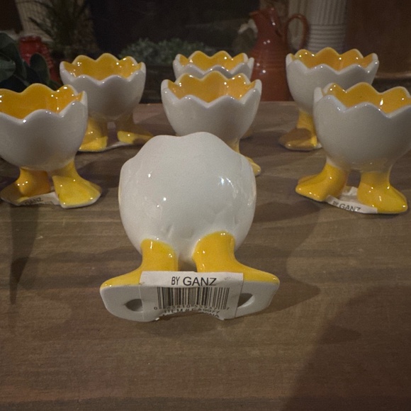 Set Of 6 Vintage Ganz Duck Feet Egg Cups, White & Yellow - Picture 3 of 5